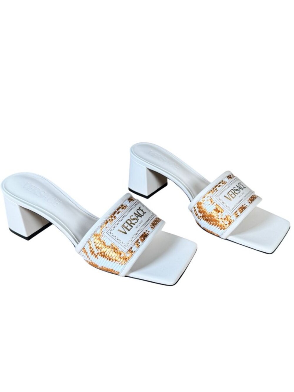 Versace Theia Raffia Mules 55 White Gold Size EU 37 US 7